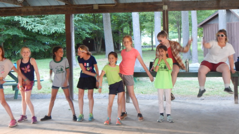 Cabin group dance "flossing".
