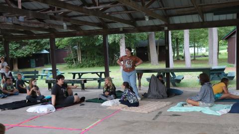 A cabin group performing their skit