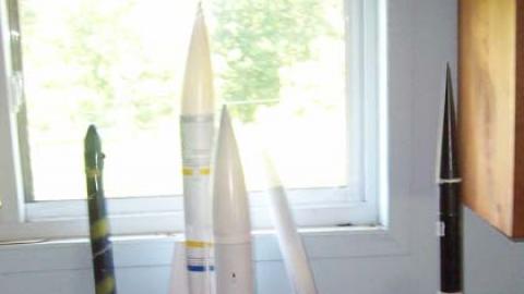 miscellaneous rockets in a windowsill.