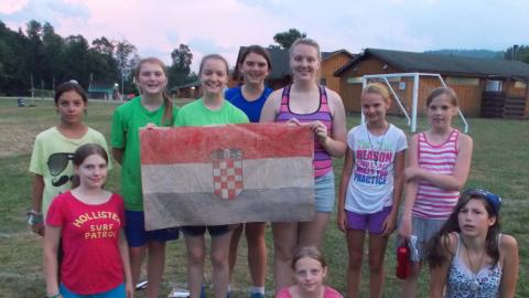 campers posing with handmade croatia flag